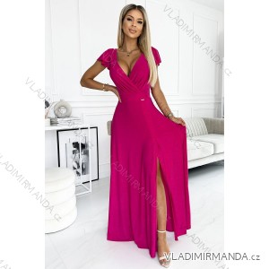 411-5 CRYSTAL langes schimmerndes Kleid mit Ausschnitt - fuchsia