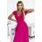 411-5 CRYSTAL langes schimmerndes Kleid mit Ausschnitt - fuchsia