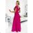 411-5 CRYSTAL langes schimmerndes Kleid mit Ausschnitt - fuchsia