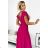 411-5 CRYSTAL langes schimmerndes Kleid mit Ausschnitt - fuchsia