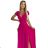 411-5 CRYSTAL langes schimmerndes Kleid mit Ausschnitt - fuchsia