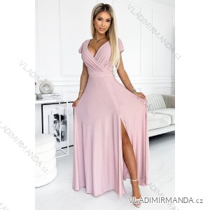 411-6 CRYSTAL langes schimmerndes Kleid mit Ausschnitt - dirty pink