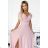 411-6 CRYSTAL langes schimmerndes Kleid mit Ausschnitt - dirty pink