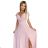 411-6 CRYSTAL langes schimmerndes Kleid mit Ausschnitt - dirty pink