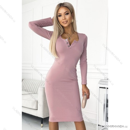 441-2 Kleid mit drei Knöpfen am Ausschnitt - schmutziges Rosa