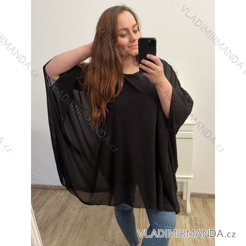 Tunika s přívěškem dlouhý rukáv dámská nadrozměr (XL/2XL ONE SIZE) ITALSKÁ MÓDA IM322469 2XL/3XL schwarz