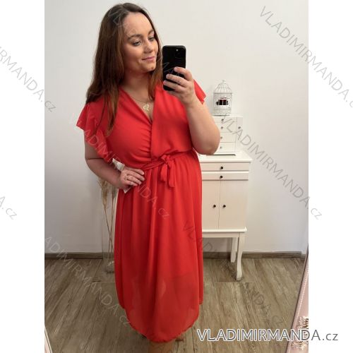 Langes Chiffon-Kurzarmkleid für Damen (S/M ONE SIZE) ITALIAN FASHION IMWGS231048 XL/2XL rot