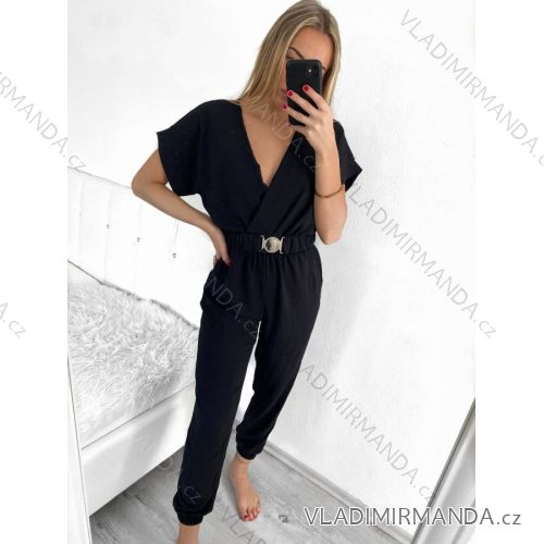 Langer, eleganter Damen-Overall mit Gürtel und kurzen Ärmeln (Einheitsgröße S/M) ITALIAN FASHION IMW235093