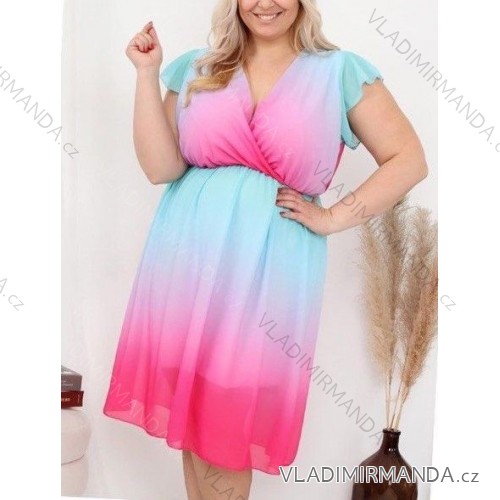 Sommer-Chiffon-Kurzarmkleid für Damen in Übergröße (XL/2XL/3XL ONE SIZE) ITALIAN FASHION IMWGM22OMBRE pink 2LX/3XL