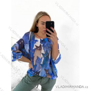 Übergroßer Pullover dünn mit Aufdruck Langarm Damen Übergröße (L/XL/2XL ONE SIZE) ITALIAN FASHION IMB23GATTO