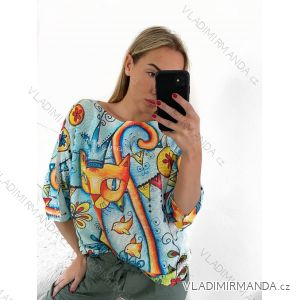 Übergroßer Pullover dünn mit Aufdruck Langarm Damen Übergröße (L/XL/2XL ONE SIZE) ITALIAN FASHION IMB23CAT