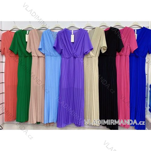 Langes, plissiertes, elegantes Kurzarmkleid für Damen in Übergröße (XL/2XL, EINHEITSGRÖSSE) ITALIAN FASHION IMWGM231672 S/M béžová