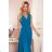 Langes elegantes Partykleid für Damen in Übergröße (4248) mit breiten Trägern FRENCH FASHION FMPEL23VELVETQS M blau