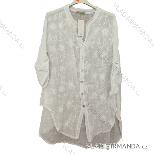 Shirt verlängert 3/4 Langarm Damen (L/XL/2XL ONE SIZE) ITALIAN FASHION IM423025 4XL / 5XL weiß