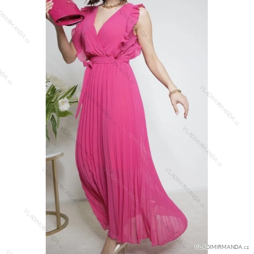 Langes, elegantes, ärmelloses Sommerkleid mit Falten für Damen (Einheitsgröße S/M) ITALIAN FASHION IMPBB2313166x