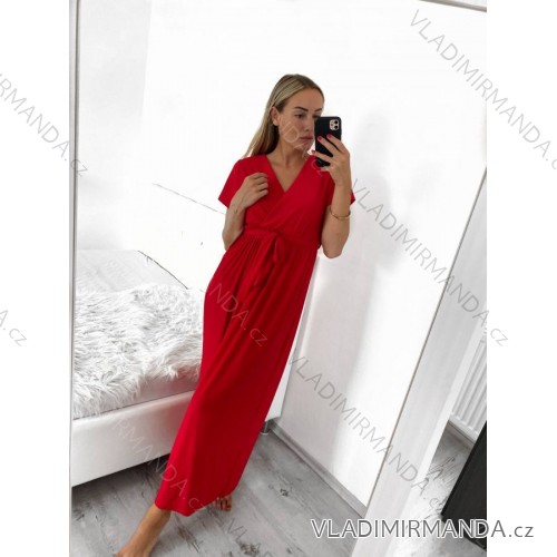 Langes Sommerkleid für Damen mit kurzen Ärmeln (S/M EINHEITSGRÖSSE) ITALIAN FASHION IM323111/DU rot