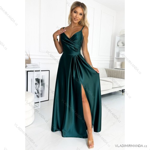 299-9 CHIARA elegantes Satin-Maxikleid mit Trägern – grün