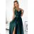 299-9 CHIARA elegantes Satin-Maxikleid mit Trägern – grün