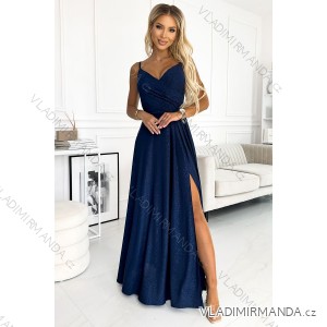 299-9 CHIARA elegantes Maxikleid mit Trägern – dunkelblau mit Glitzer