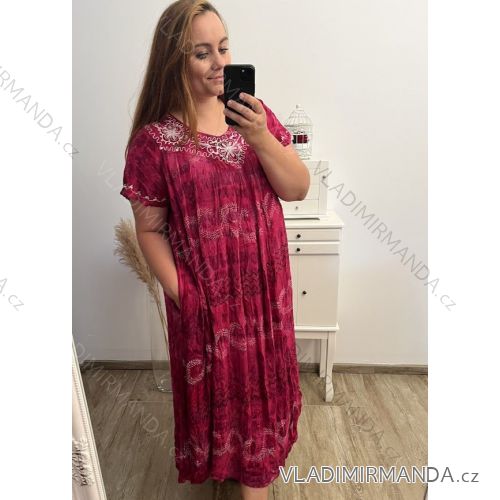 Šaty s páskem krátký rukáv dámské nadrozměr (XL/2XL ONE SIZE) ITALSKÁ MÓDA IMBM23019