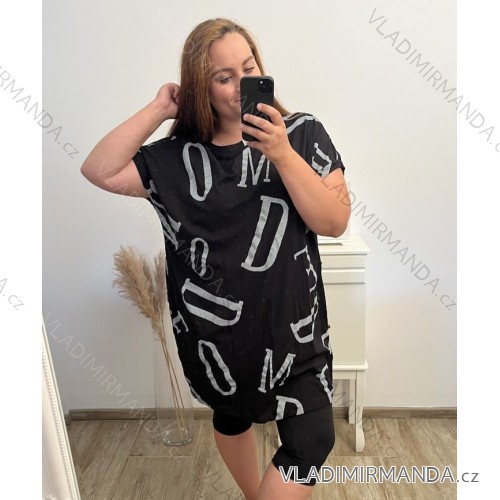 Shirt verlängert 3/4 Langarm Damen (L/XL/2XL ONE SIZE) ITALIAN FASHION IM423025 schwarz 2XL/3XL