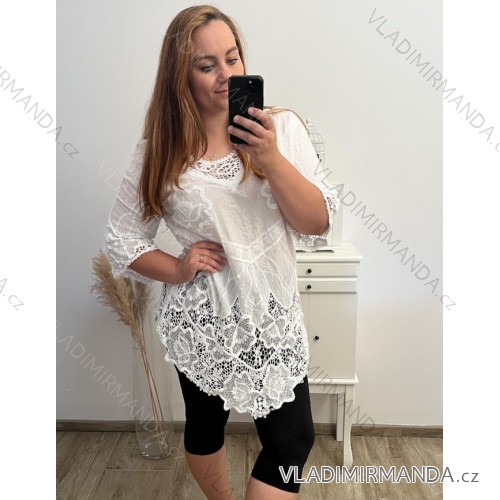 Tunika s přívěškem dlouhý rukáv dámská nadrozměr (XL/2XL ONE SIZE) ITALSKÁ MÓDA IM322469 2XL/3XL weiß