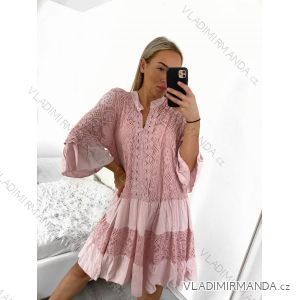 Šaty s páskem krátký rukáv dámské nadrozměr (XL/2XL ONE SIZE) ITALSKÁ MÓDA IMBM23019