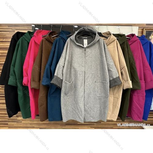 Langärmliger Damenmantel aus Fleece mit Kapuze in Übergröße (XL/2XL EINHEITSGRÖSSE) ITALIAN FASHION IMWD232744