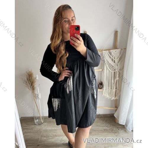 Kleid Oversize Kurzarm Damen (4XL/5XL ONE SIZE) ITALSKÁ MÓDA IM422FLUFF 2XL/3XL schwarz