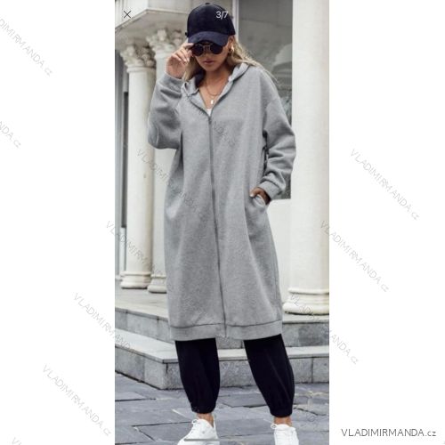 Fleecemantel Langarm Reißverschluss Kapuze Damen Oversized (XL / 2XLONE SIZE) ITALIAN FASHION IMD211123