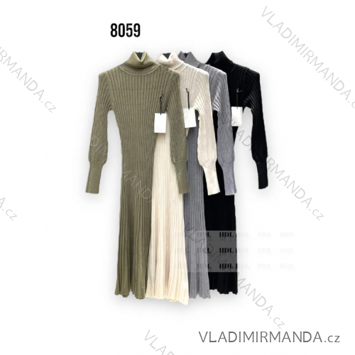 Gestricktes langes Kleid mit Rollkragen und langen Ärmeln für Damen (Einheitsgröße S/M) ITALIAN FASHION IMPHD238059-1