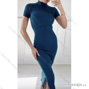 Langes gestricktes Rollkragen-Kurzarmkleid für Damen (S/M EINHEITSGRÖSSE) ITALIAN FASHION IMPBB23Z9072