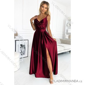 299-13 CHIARA elegantes Satin-Maxikleid mit Trägern – Farbe Burgund