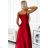 299-14 CHIARA elegantes Satin-Maxikleid mit Trägern – rote Farbe