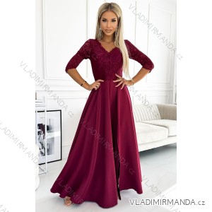 309-9 AMBER elegantes langes Maxikleid mit Spitzenausschnitt – Burgunderrot