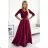 309-9 AMBER elegantes langes Maxikleid mit Spitzenausschnitt – Burgunderrot