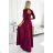 309-9 AMBER elegantes langes Maxikleid mit Spitzenausschnitt – Burgunderrot