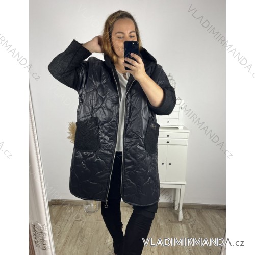 Schlanker Lammfellmantel für Damen in Übergröße (3XL/4XL EINHEITSGRÖSSE) ITALIAN FASHION IM723051 4XL / 5XL schwarz