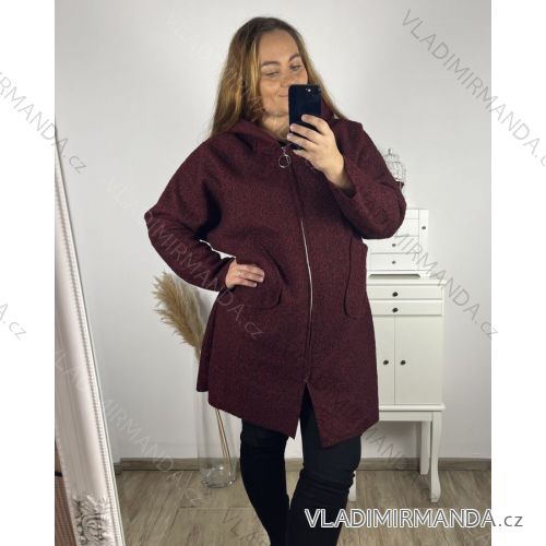 Damen-Lammmantel mit Reißverschluss und Kapuze in Übergröße (2XL/3XL EINHEITSGRÖSSE) ITALIAN FASHION IM422841/DU 3xl / 4xl Burgund