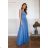 Langes, elegantes Damenkleid mit breiten Trägern (SL) FRENCH FASHION FMPEL23VELVET blau 34