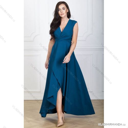 Damen Plus Size (42-46) langes elegantes ärmelloses Partykleid POLISH FASHION PMLBC23265-10 blau 44