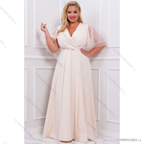 Damen Plus Size (42-46) langes elegantes ärmelloses Partykleid POLISH FASHION PMLBC23265-10 béžová 42