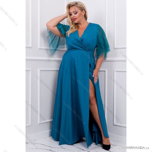 Damen Plus Size (42-46) langes elegantes ärmelloses Partykleid POLISH FASHION PMLBC23265-10 türkis 44