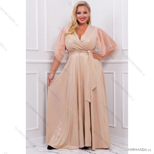 Damen Plus Size (42-46) langes elegantes ärmelloses Partykleid POLISH FASHION PMLBC23265-10 Gold 44