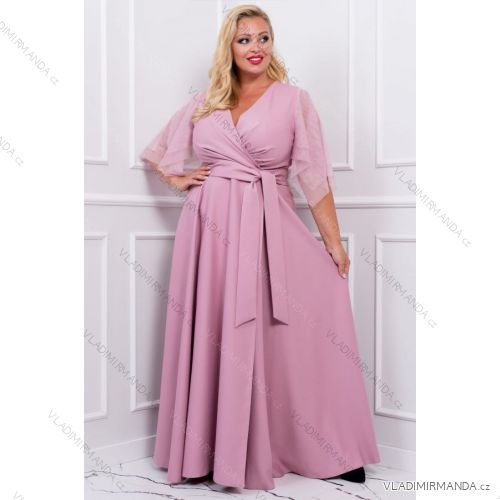 Damen Plus Size (42-46) langes elegantes ärmelloses Partykleid POLISH FASHION PMLBC23265-10 pink 44