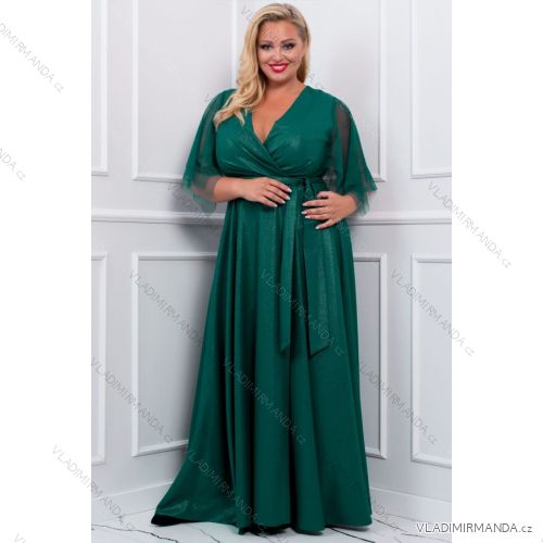 Damen Plus Size (42-46) langes elegantes ärmelloses Partykleid POLISH FASHION PMLBC23265-10 dunkelgrün 44