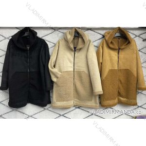 Langärmliger Damenmantel aus Fleece mit Kapuze in Übergröße (XL/2XL EINHEITSGRÖSSE) ITALIAN FASHION IMWD232744