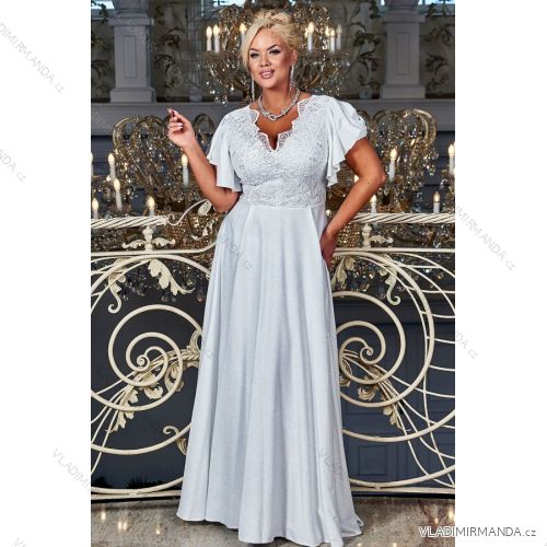 Damen Plus Size (42-46) langes elegantes ärmelloses Partykleid POLISH FASHION PMLBC23265-10 Silber 44