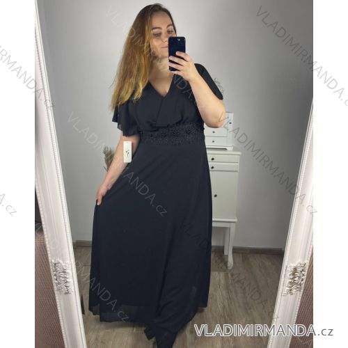 Damenkleid in Übergröße, lang, elegant, lässig, kurzärmlig (2XL/3XL, Einheitsgröße) ITALIAN FASHION IM423ISABELA