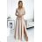 309-10 AMBER Spitze, elegantes langes Kleid mit Ausschnitt und Beinschlitz – Beige